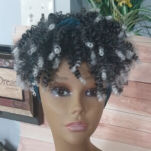 Curly Black and Gray Hair Wig
